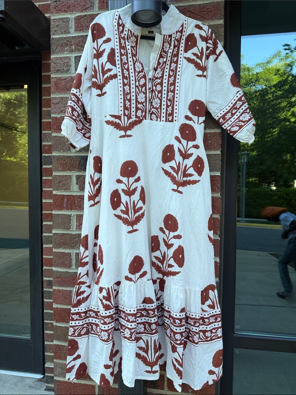 Fox and Hen Bohemian White Maxi Dress with Rust Floral Embroidery